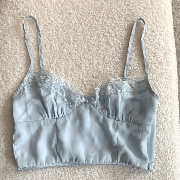 Princess Polly Tops - Pale blue cropped camisole top with side zipper.